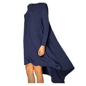 Blooms in the City Dress Size Medium Hi Low Long Sleeve Navy Blue Stretch Flowy